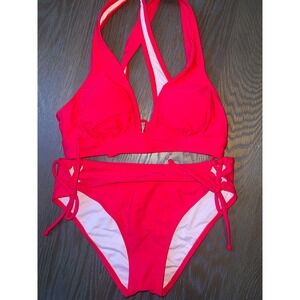 Cupshe Hot Pink Bikini Set Small High Waisted Crisscross Back Swimsuit NWT
